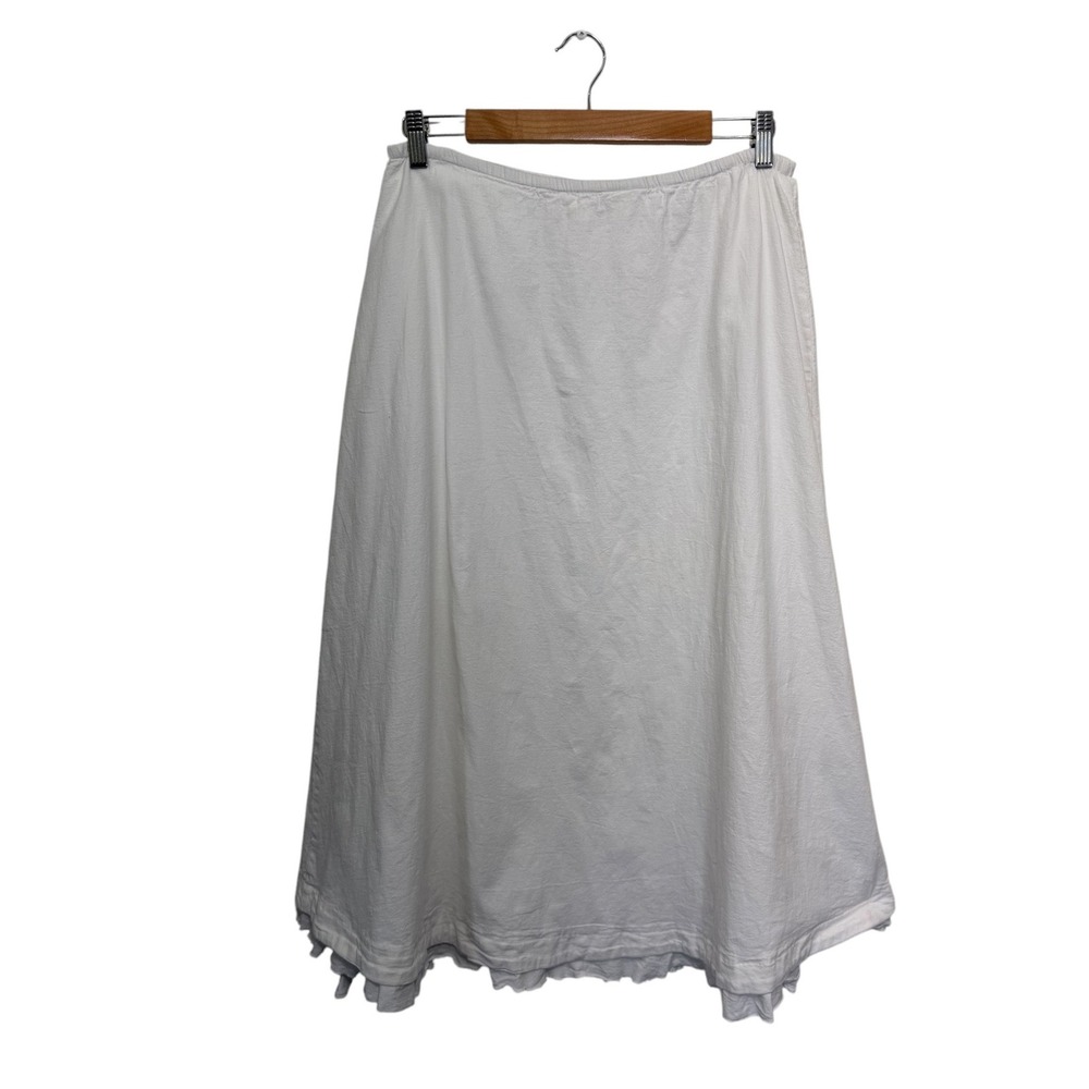 Unbranded Midi Skirt Womens White Size 10 Cotton Button Back Ruffle Hem Boho